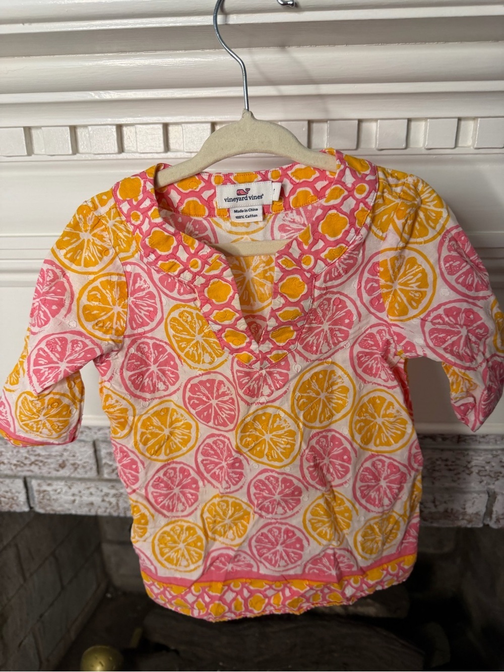 Vineyard Vines Girls Pink and Yellow Citrus Print Tunic